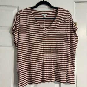J. Jill Brown and White Striped Short Sleeve Tee